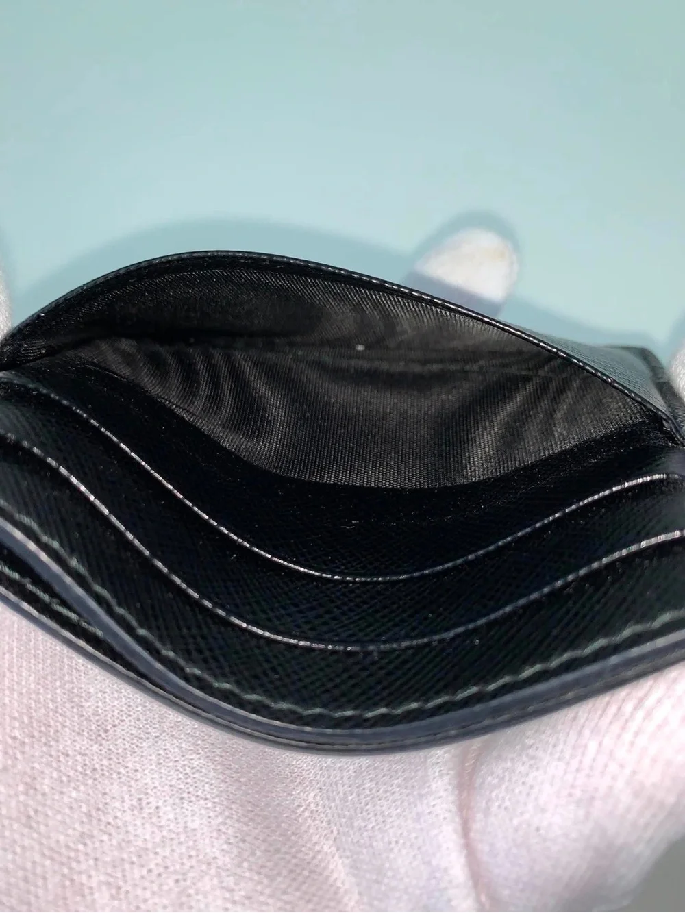 Prada Black Saffiano Leather Card Case with Gold Triangle Logo